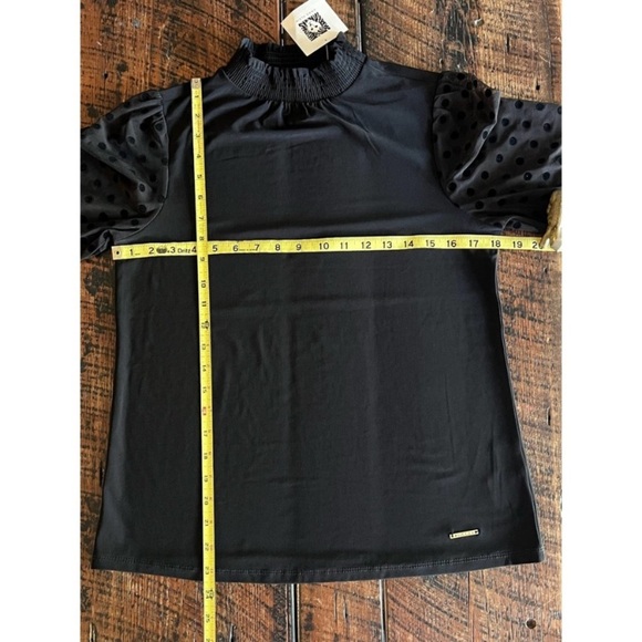 Anne Klein Short sleeved black top with sheer puff sleeves, Size Small - Picture 5 of 16